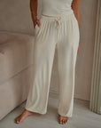 Soft Ivory straight leg drawstring trousers