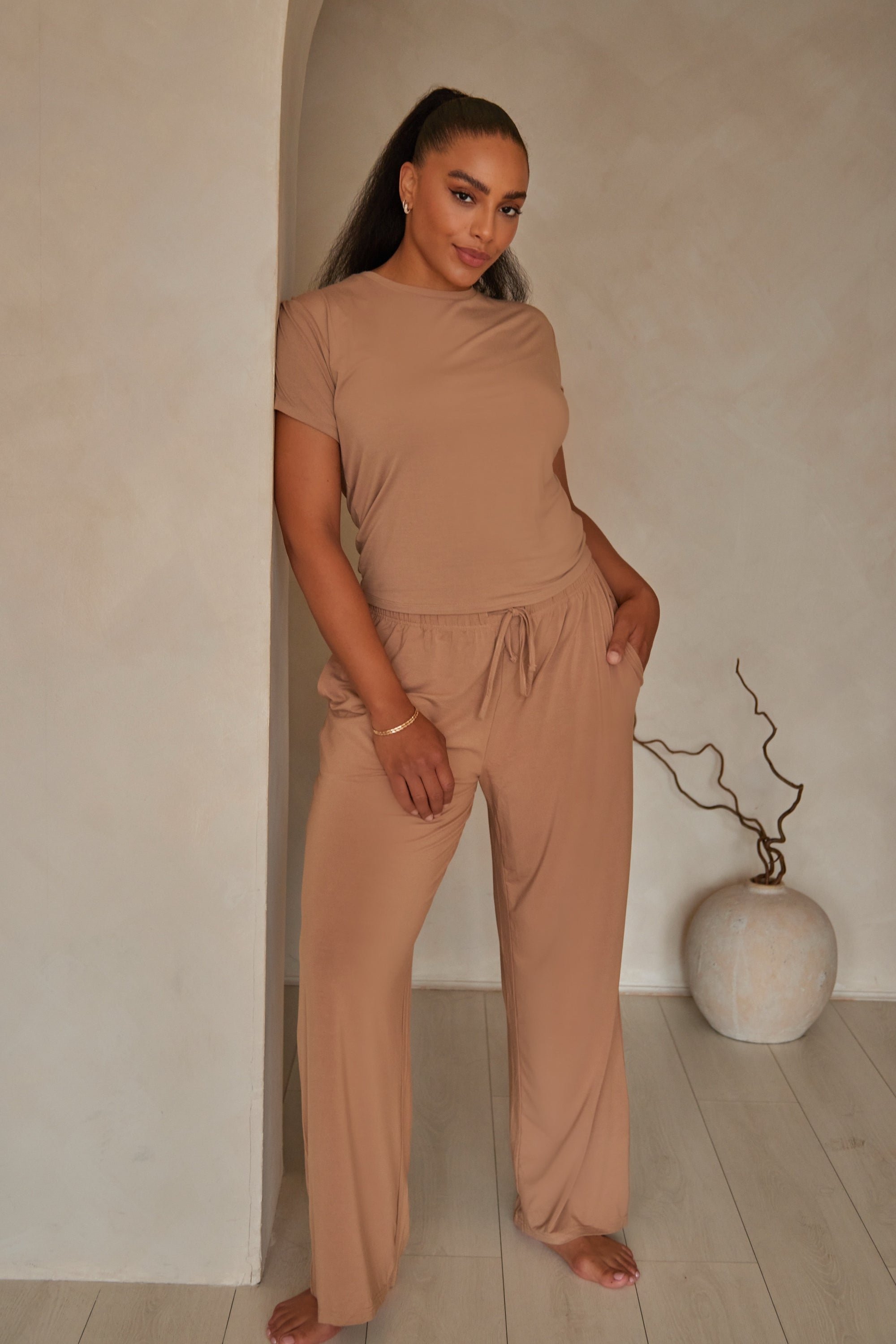 Spiced Chai straight leg drawstring trousers