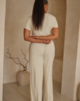 Soft Ivory straight leg drawstring trousers