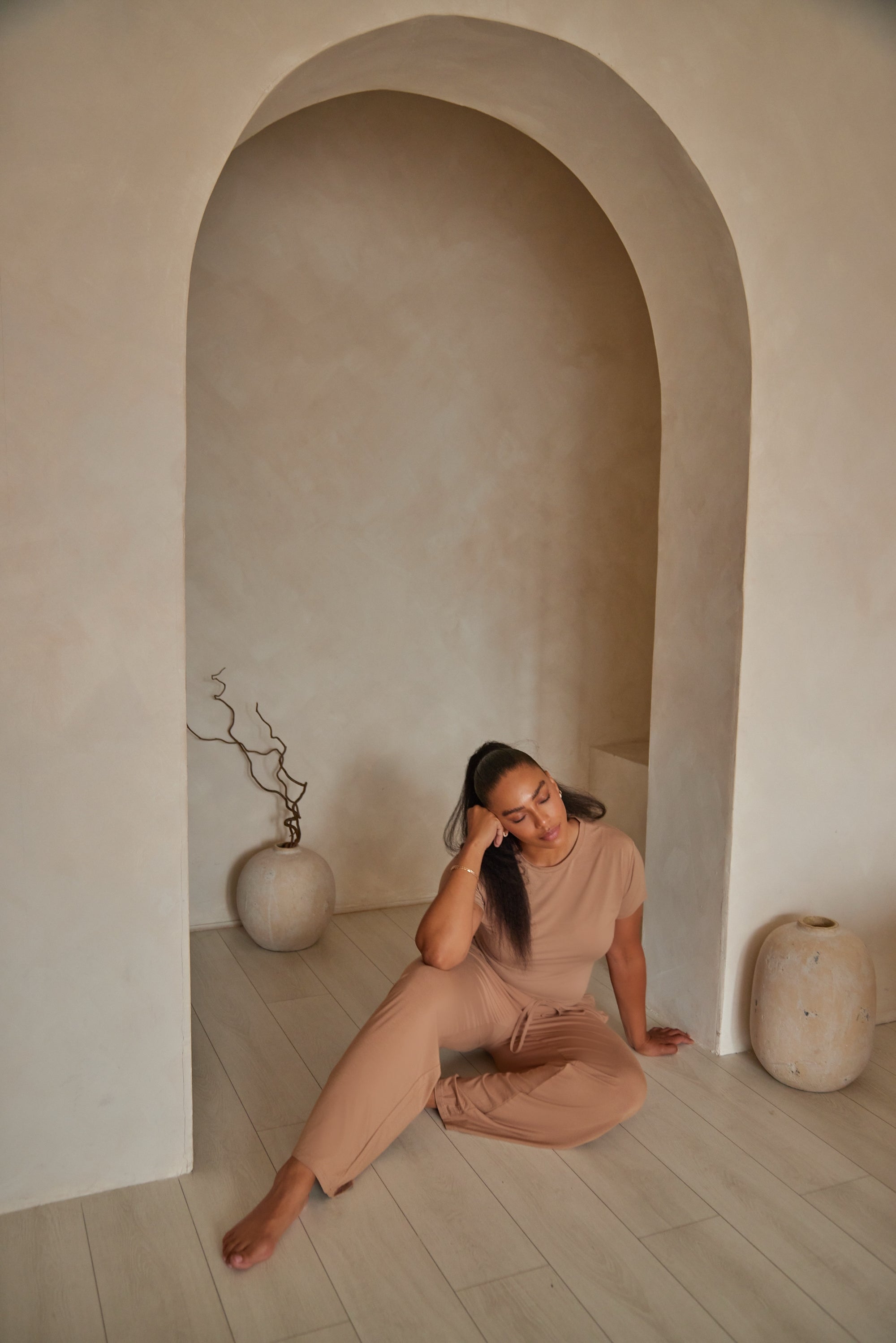 Spiced Chai straight leg drawstring trousers