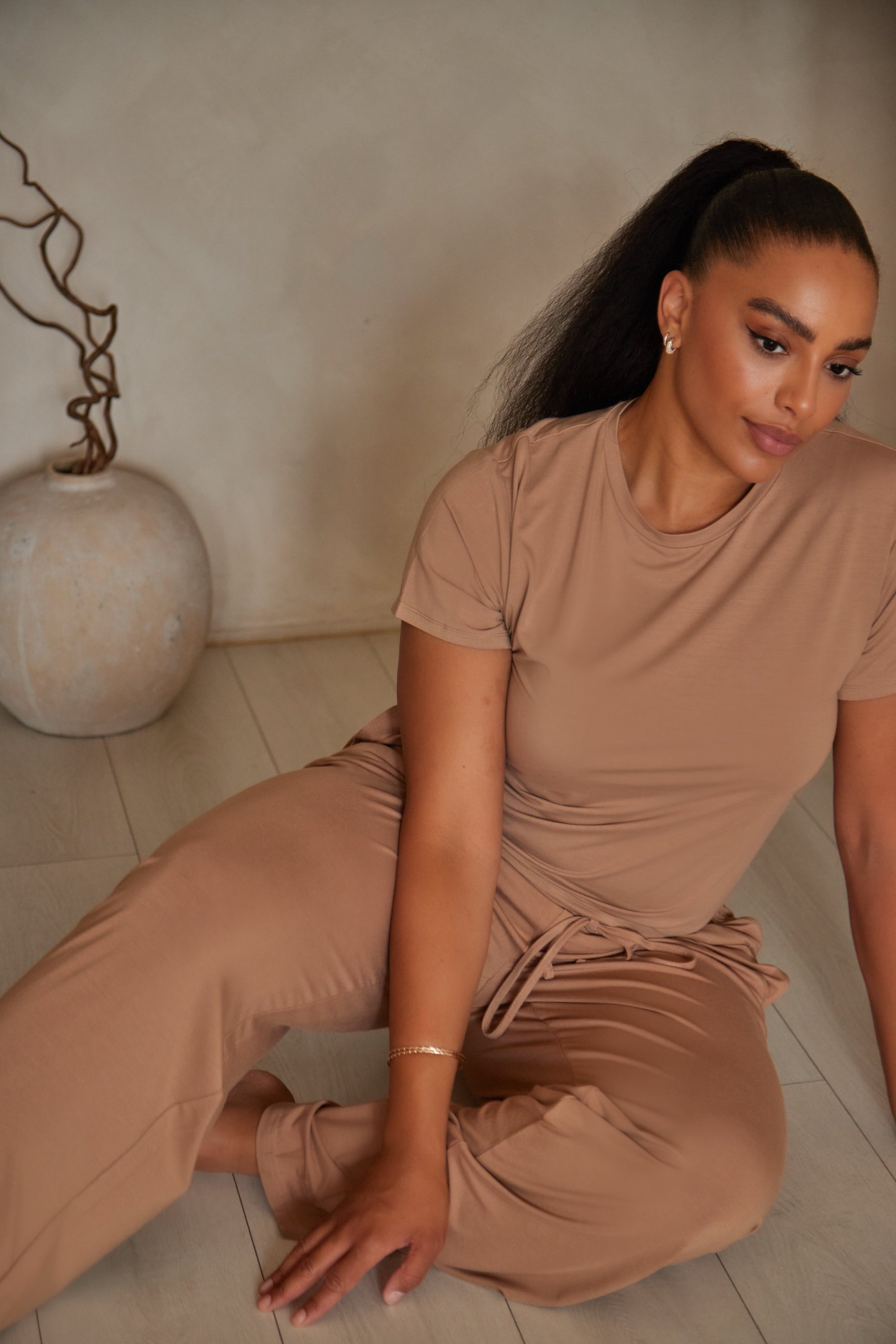 Spiced Chai straight leg drawstring trousers