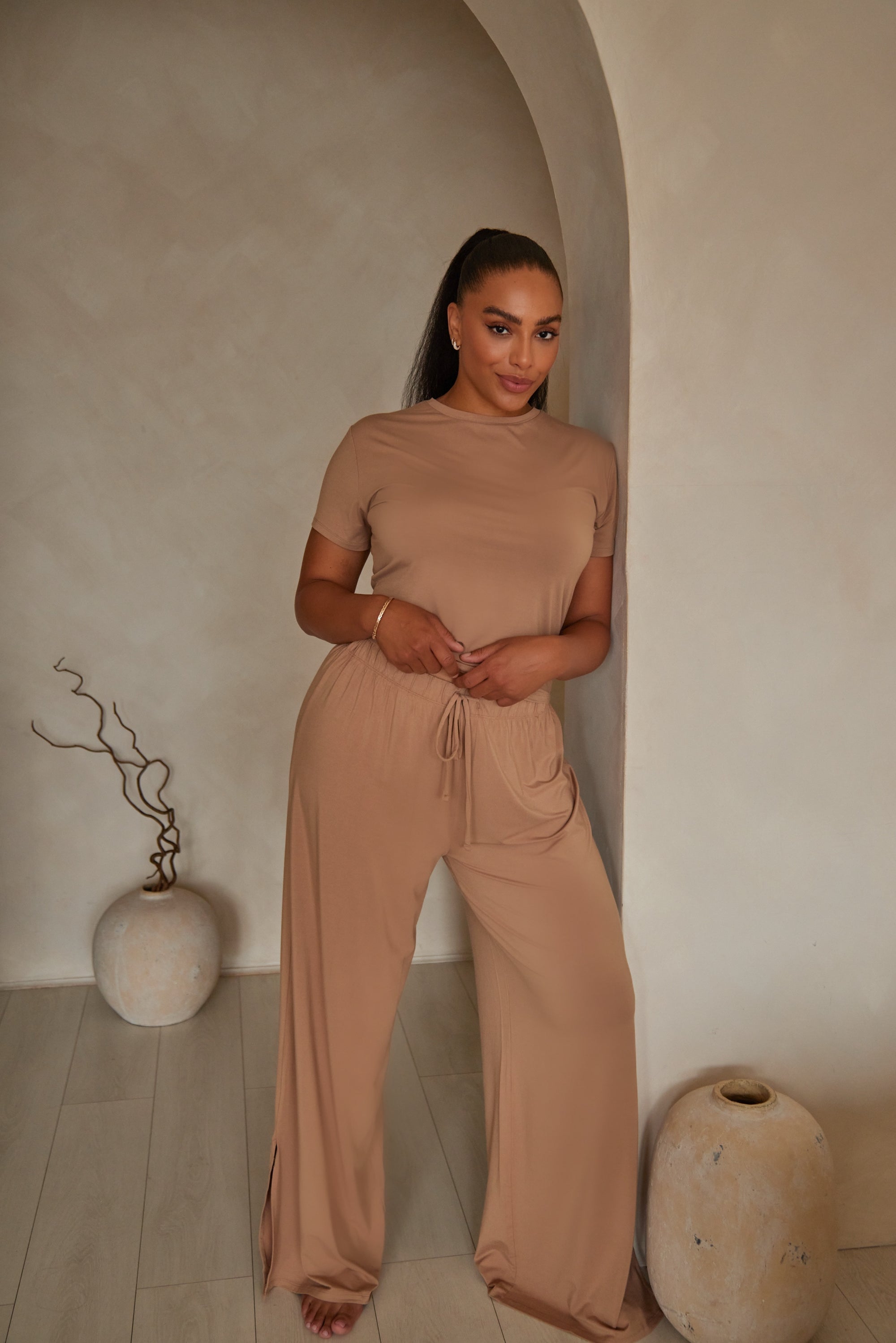Spiced Chai drawstring wide-leg trousers