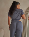 Charcoal Grey straight leg drawstring trousers