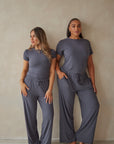 Charcoal Grey straight leg drawstring trousers