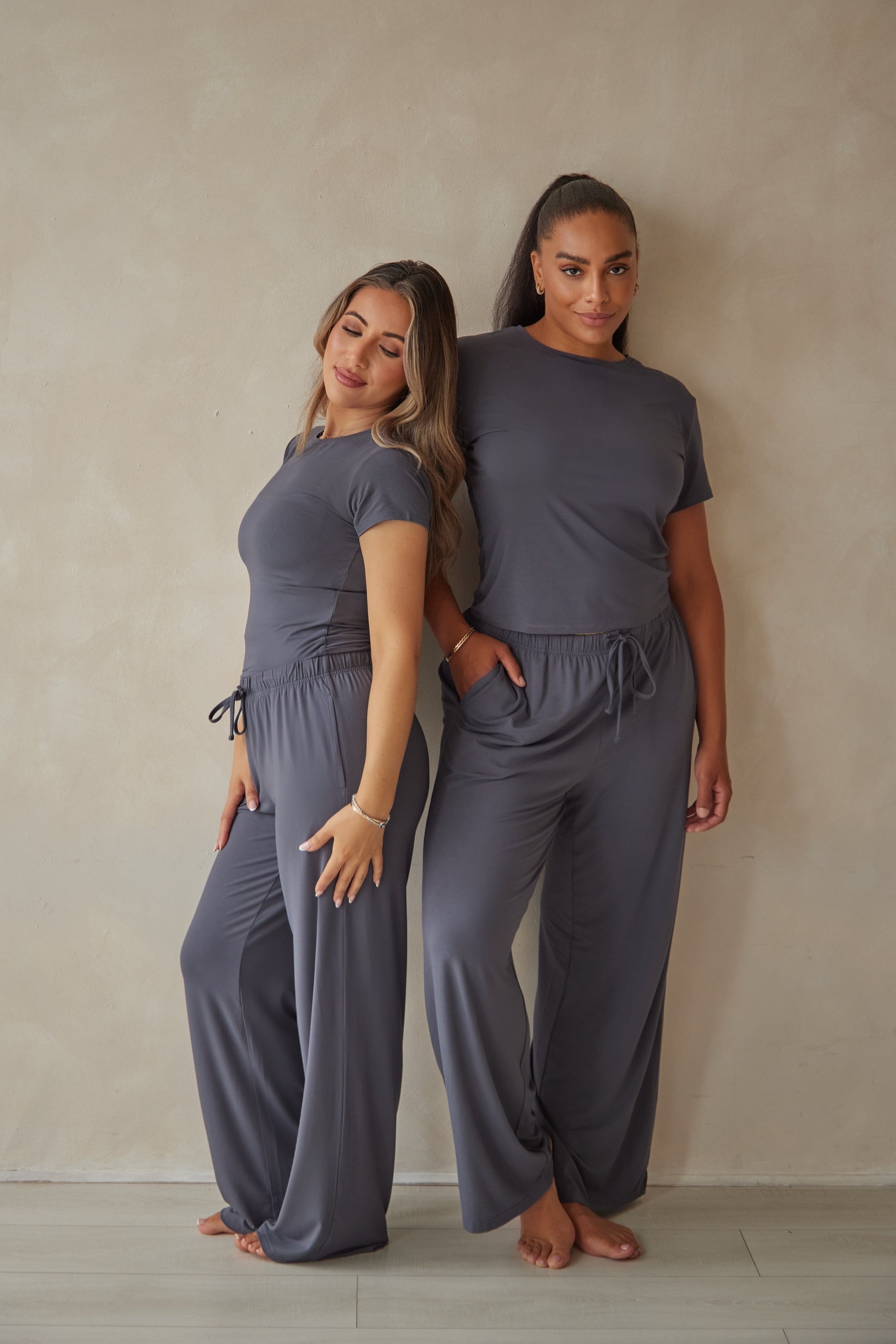 Charcoal Grey straight leg drawstring trousers