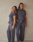 Charcoal Grey straight leg drawstring trousers