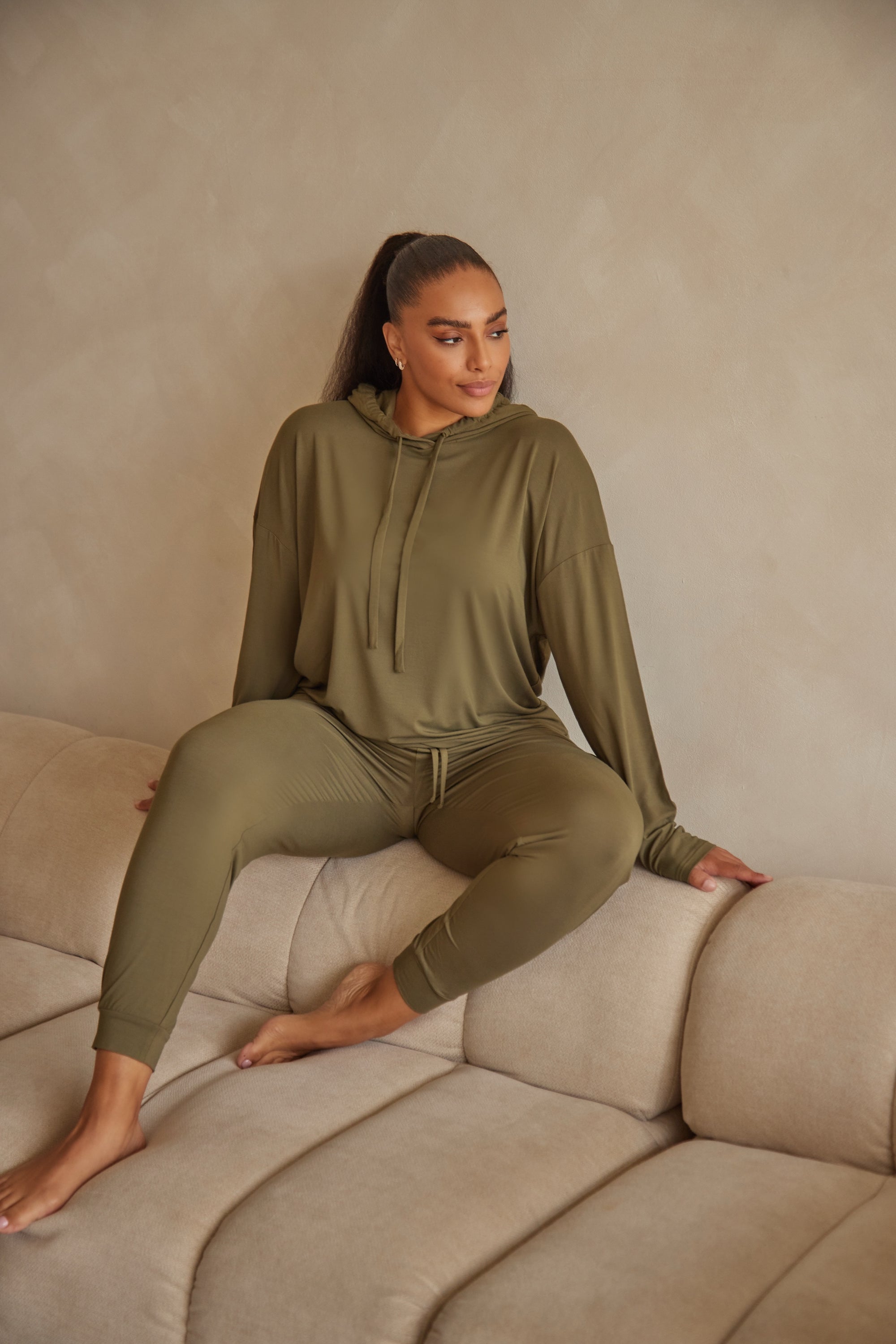 LIMITED EDITION Olive Green cuffed drawstring trousers