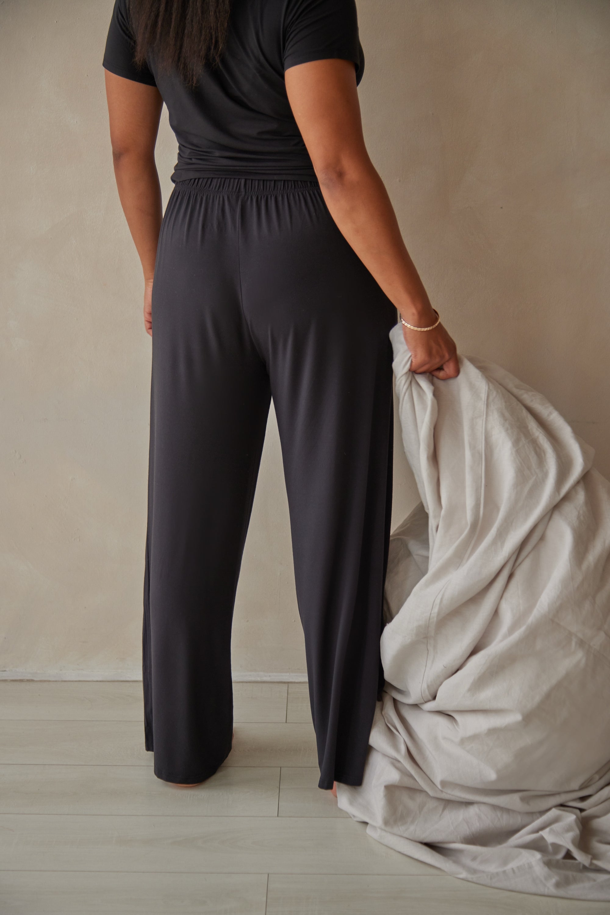 True Black straight leg drawstring trousers