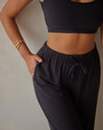 True Black straight leg drawstring trousers
