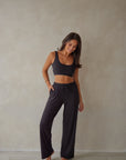 True Black straight leg drawstring trousers