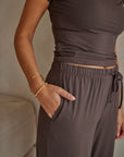 Espresso Brown straight leg drawstring trousers