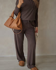 Espresso Brown straight leg drawstring trousers