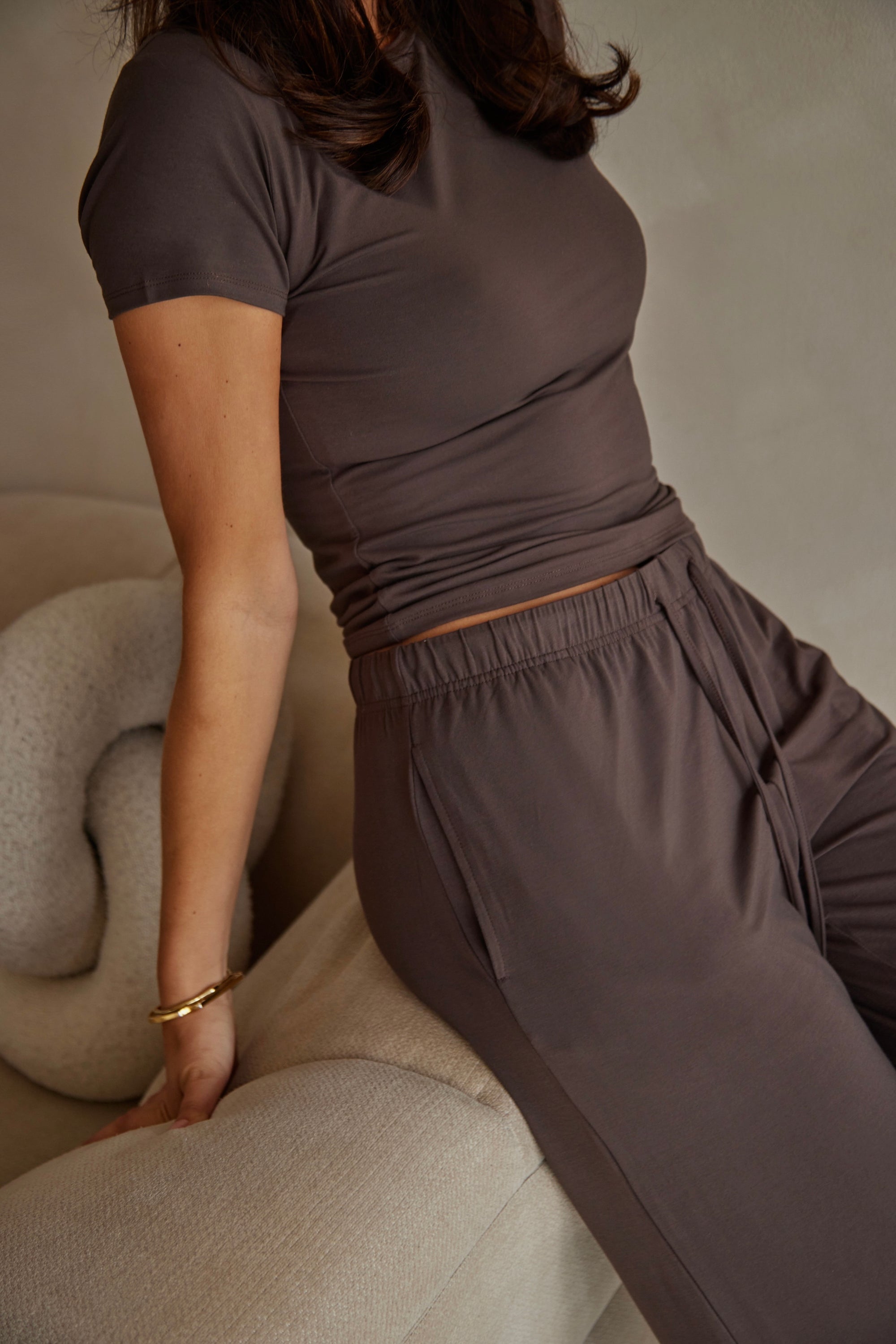 Espresso Brown straight leg drawstring trousers