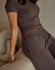 Espresso Brown straight leg drawstring trousers