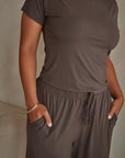 Espresso Brown straight leg drawstring trousers