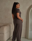 Espresso Brown straight leg drawstring trousers