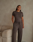 Espresso Brown straight leg drawstring trousers