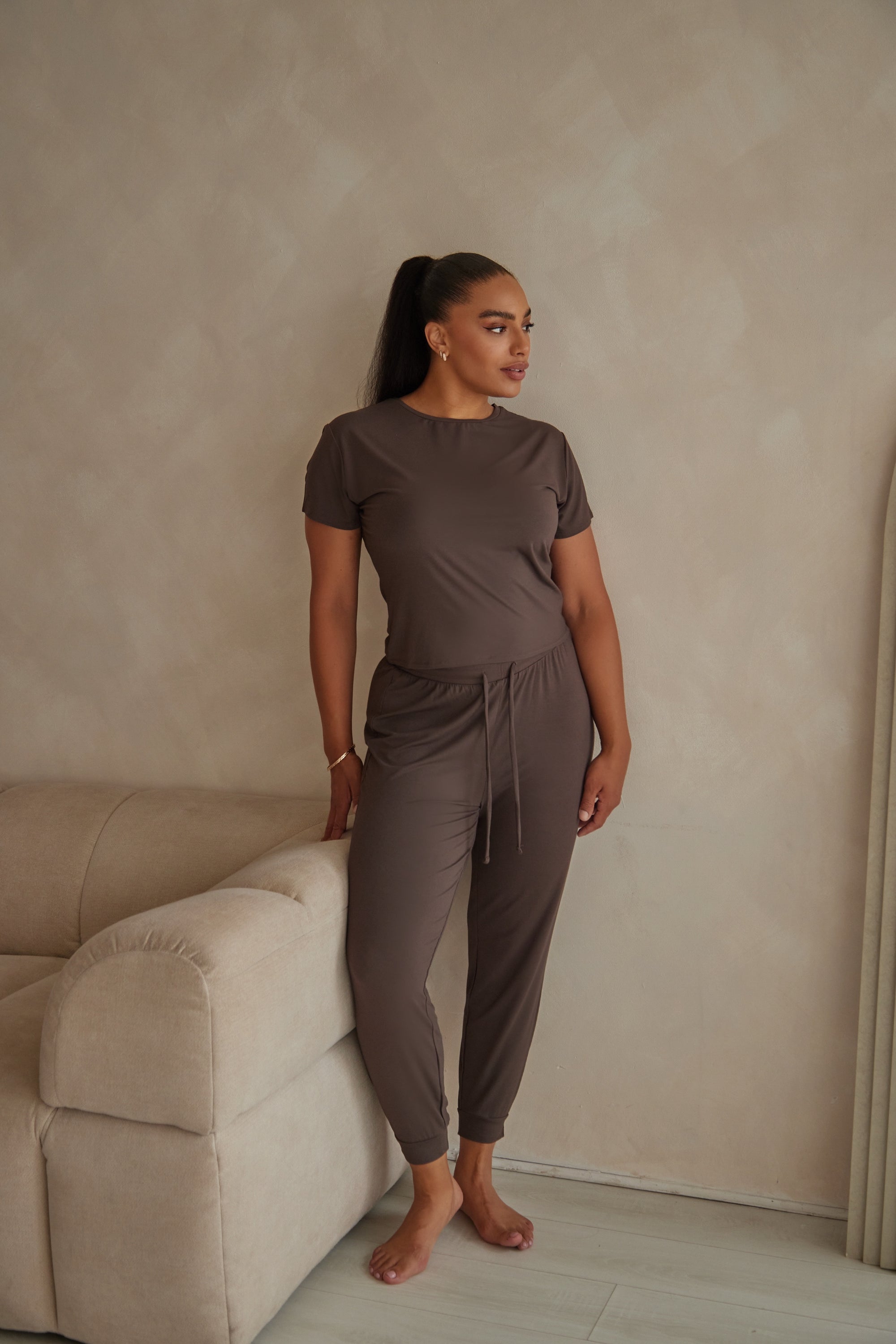 LIMITED EDITION Espresso Brown cuffed drawstring trousers