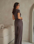 Espresso Brown straight leg drawstring trousers