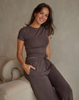 Espresso Brown straight leg drawstring trousers