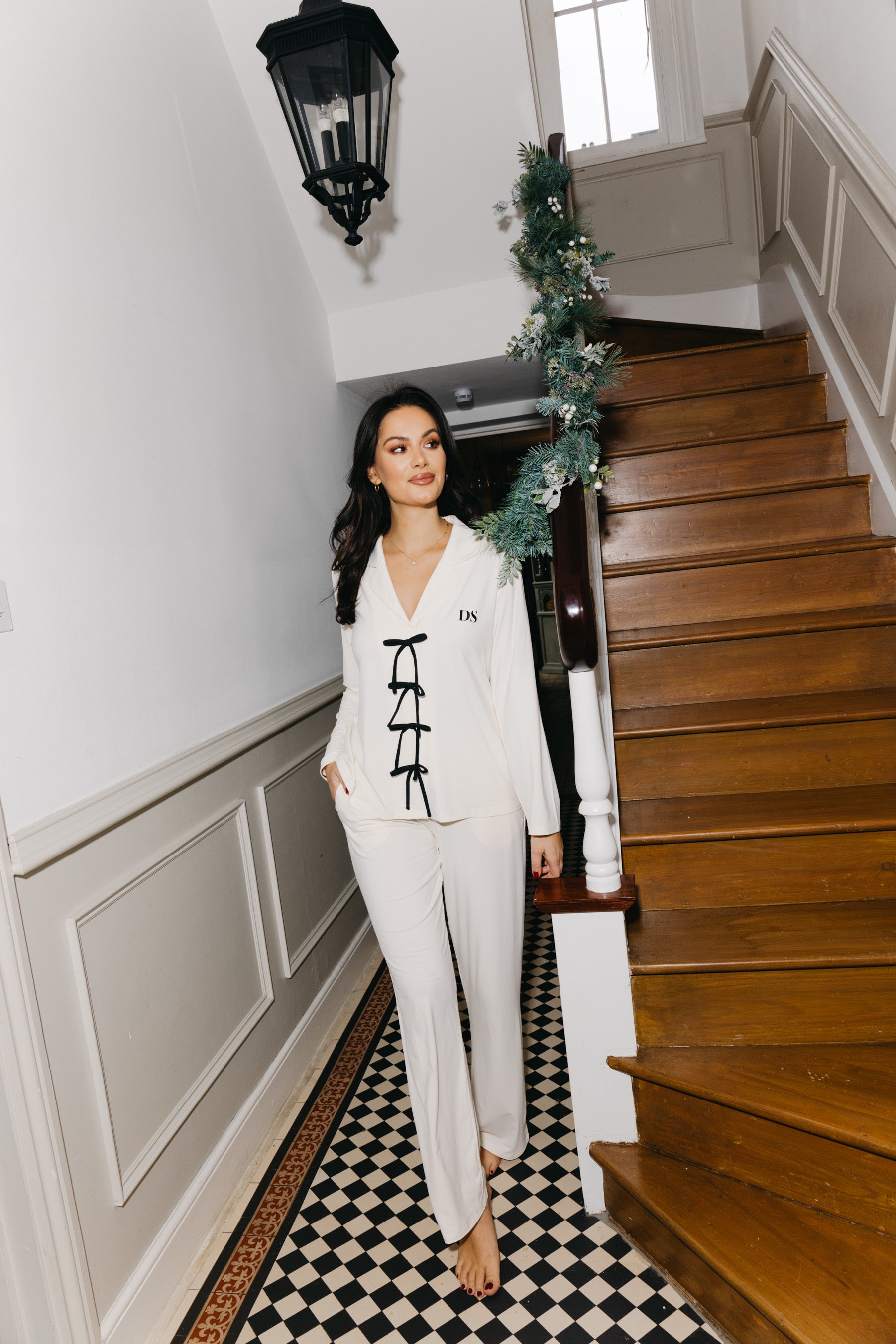 Soft Ivory straight leg drawstring trousers