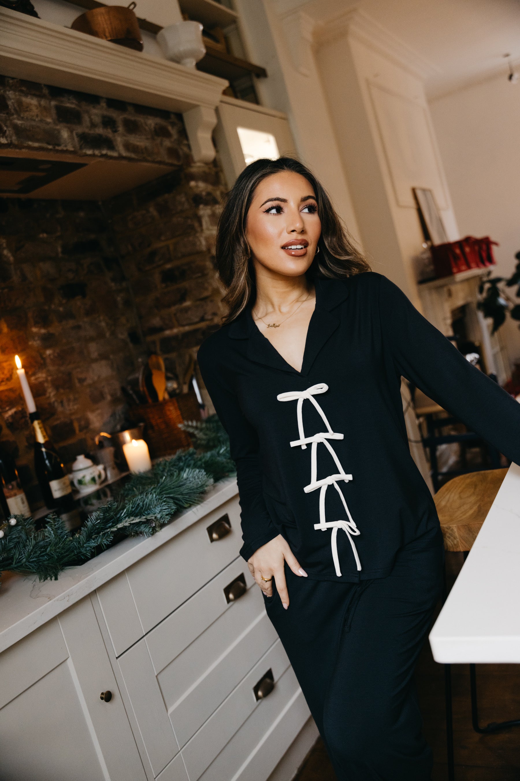 True Black Bow Long Sleeve shirt style