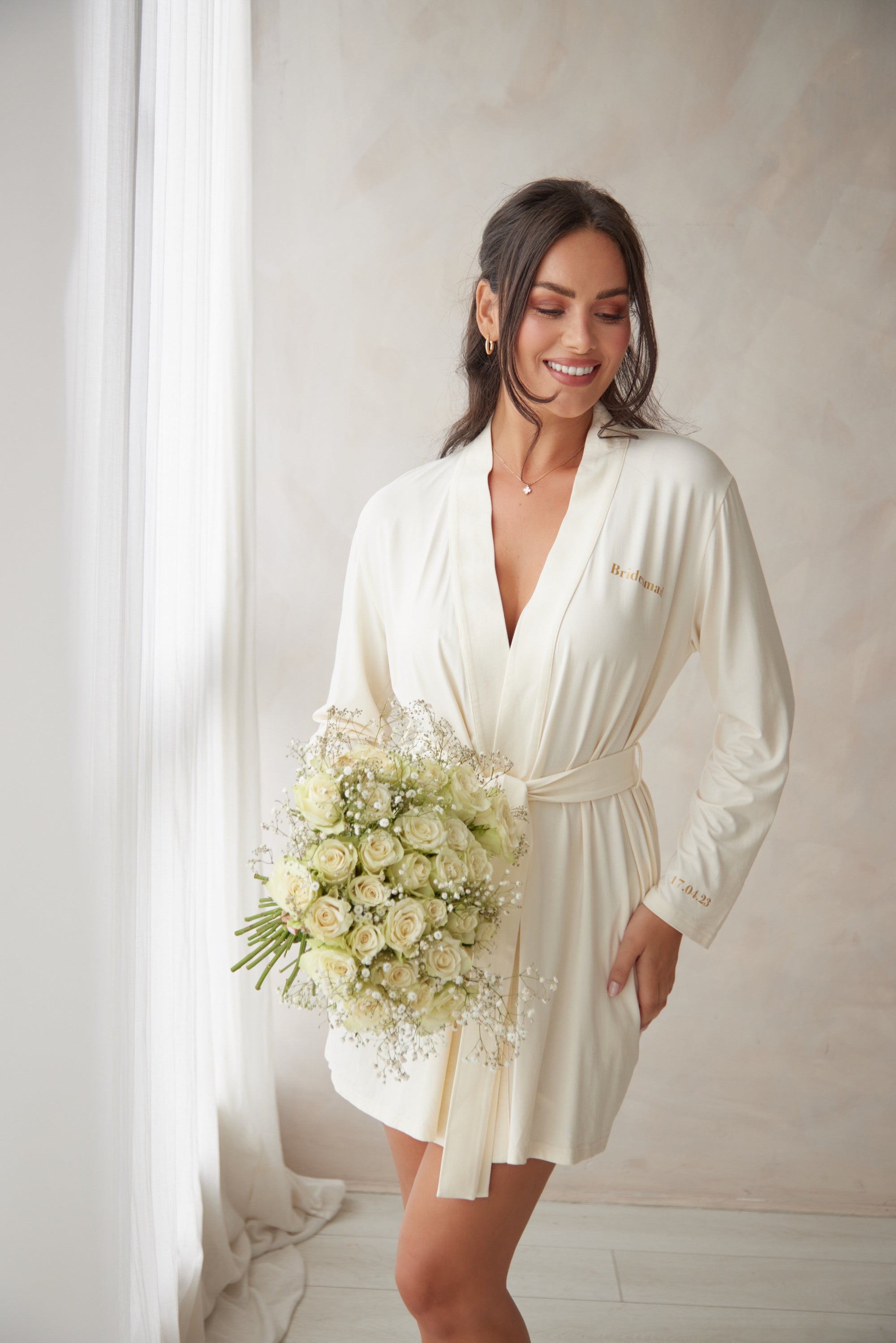 Bridal Soft Ivory Short Belted Robe