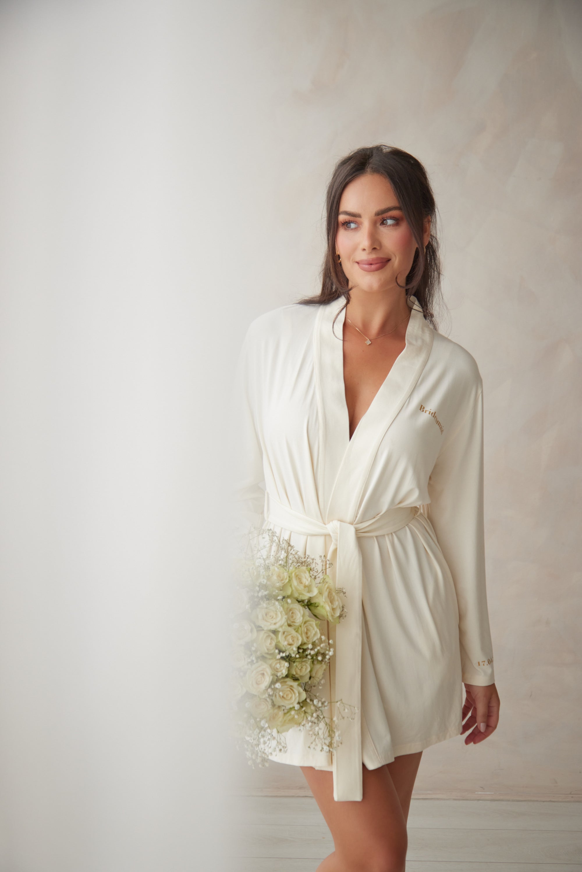 Bridal Soft Ivory Short Belted Robe