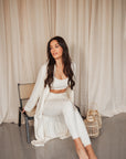 Soft Ivory cuffed drawstring trousers