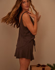 Espresso Brown ruffle drawstring shorts