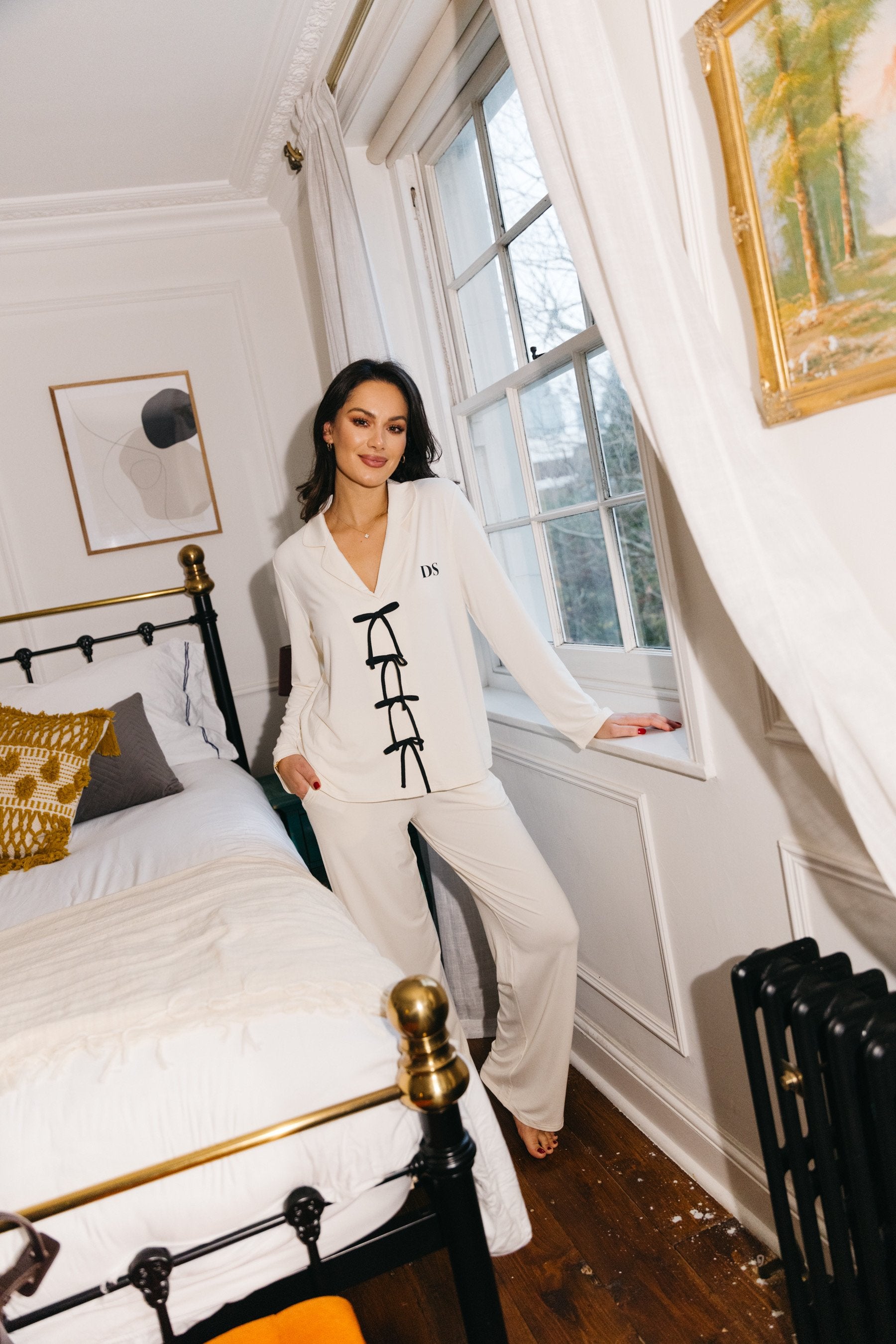 Soft Ivory straight leg drawstring trousers