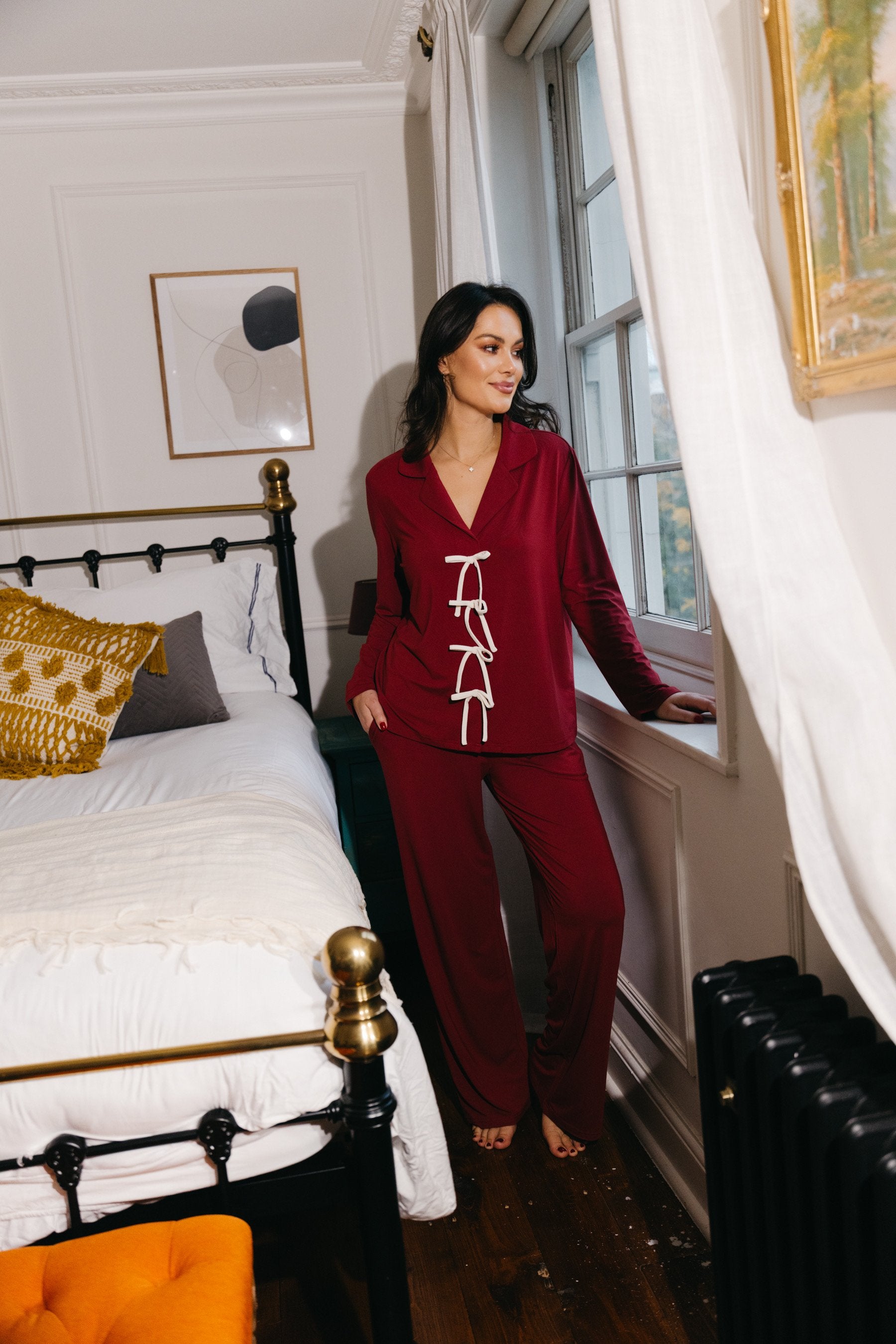 Rich Merlot straight leg drawstring trousers