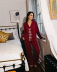 Rich Merlot straight leg drawstring trousers