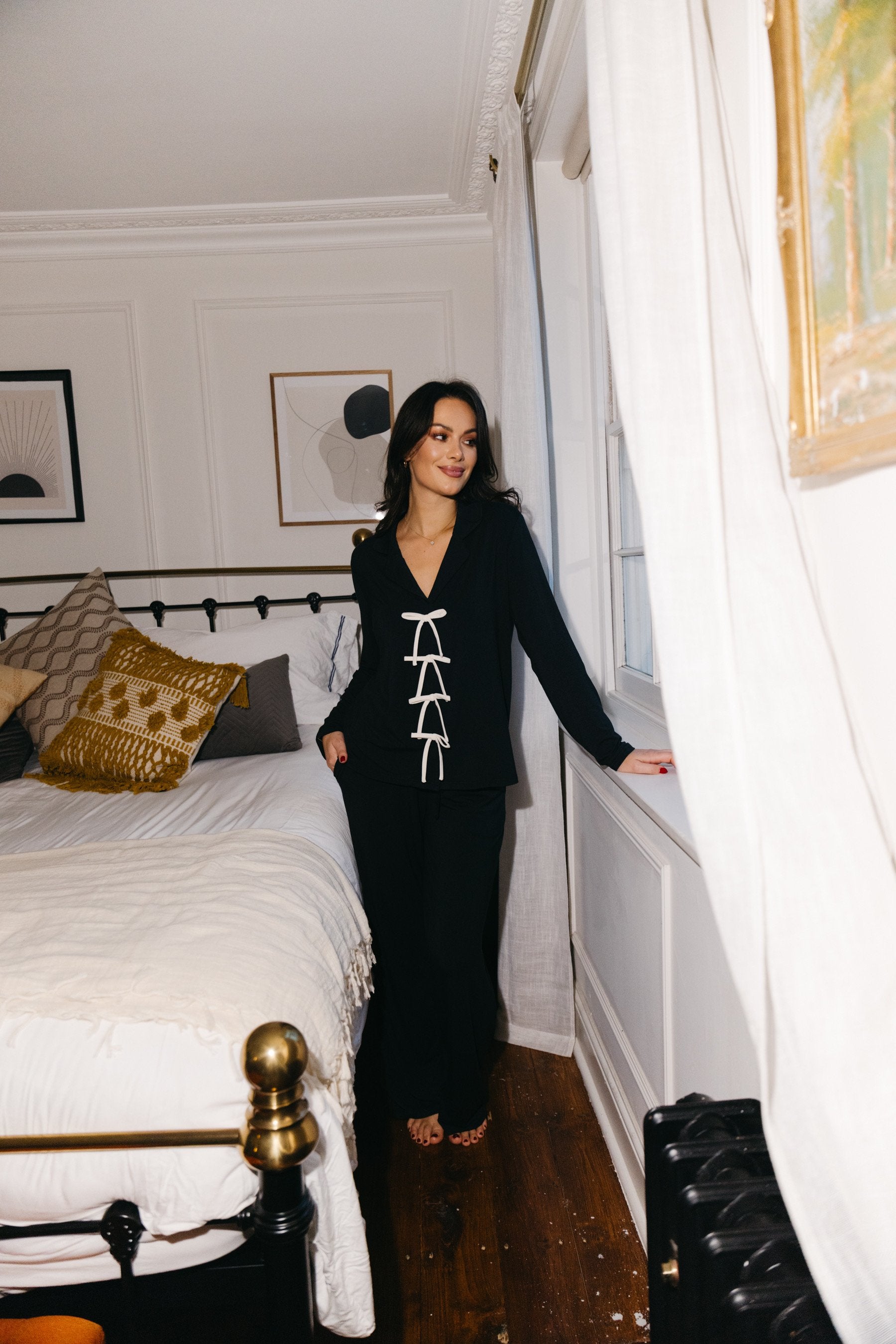 True Black Bow Long Sleeve shirt style
