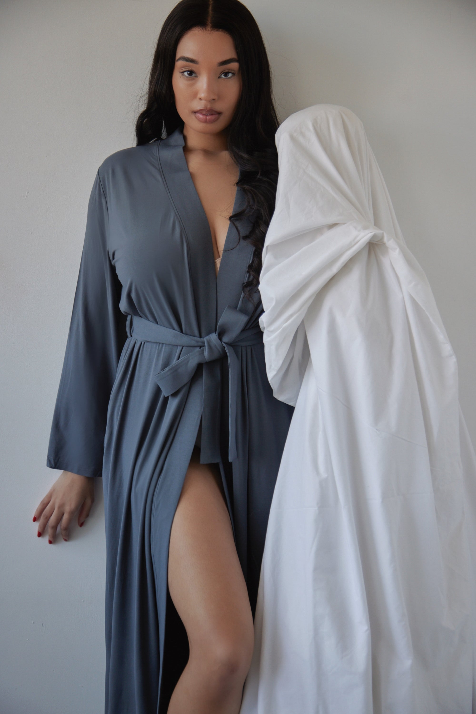 LIMITED EDITION Charcoal Grey Long Belted Robe