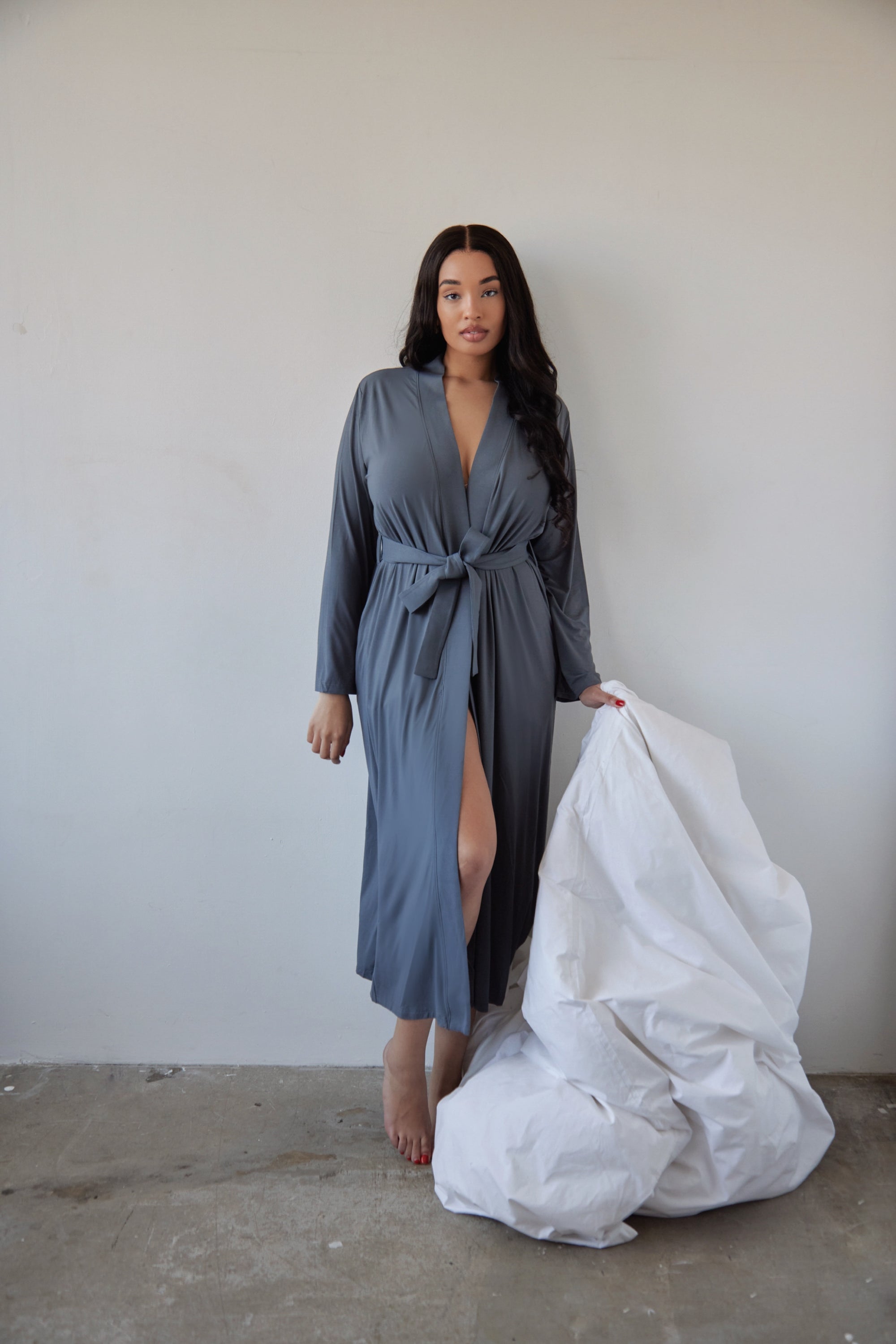 LIMITED EDITION Charcoal Grey Long Belted Robe
