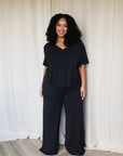 True Black drawstring wide-leg trousers