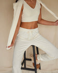 Soft Ivory cuffed drawstring trousers