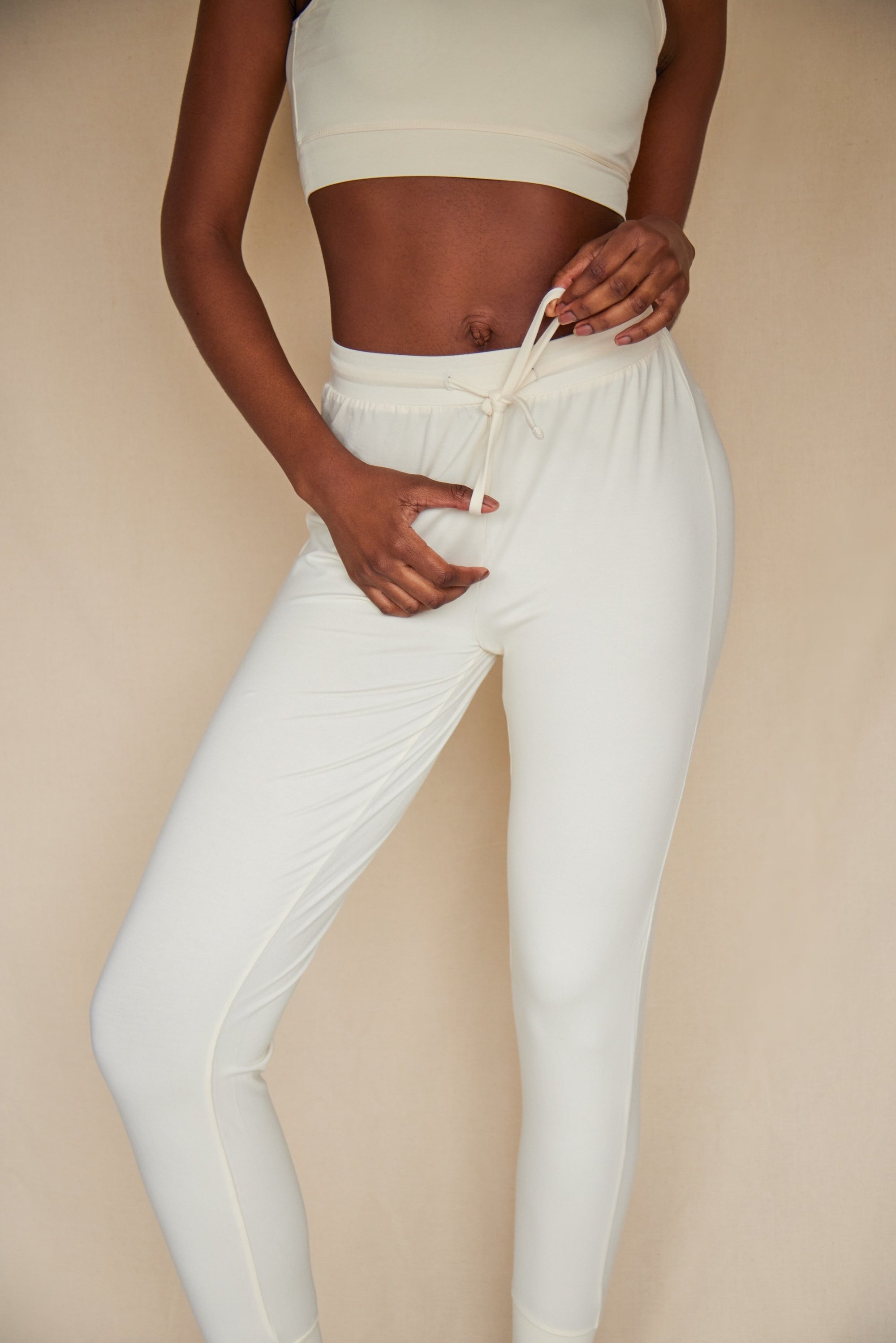 Soft Ivory cuffed drawstring trousers