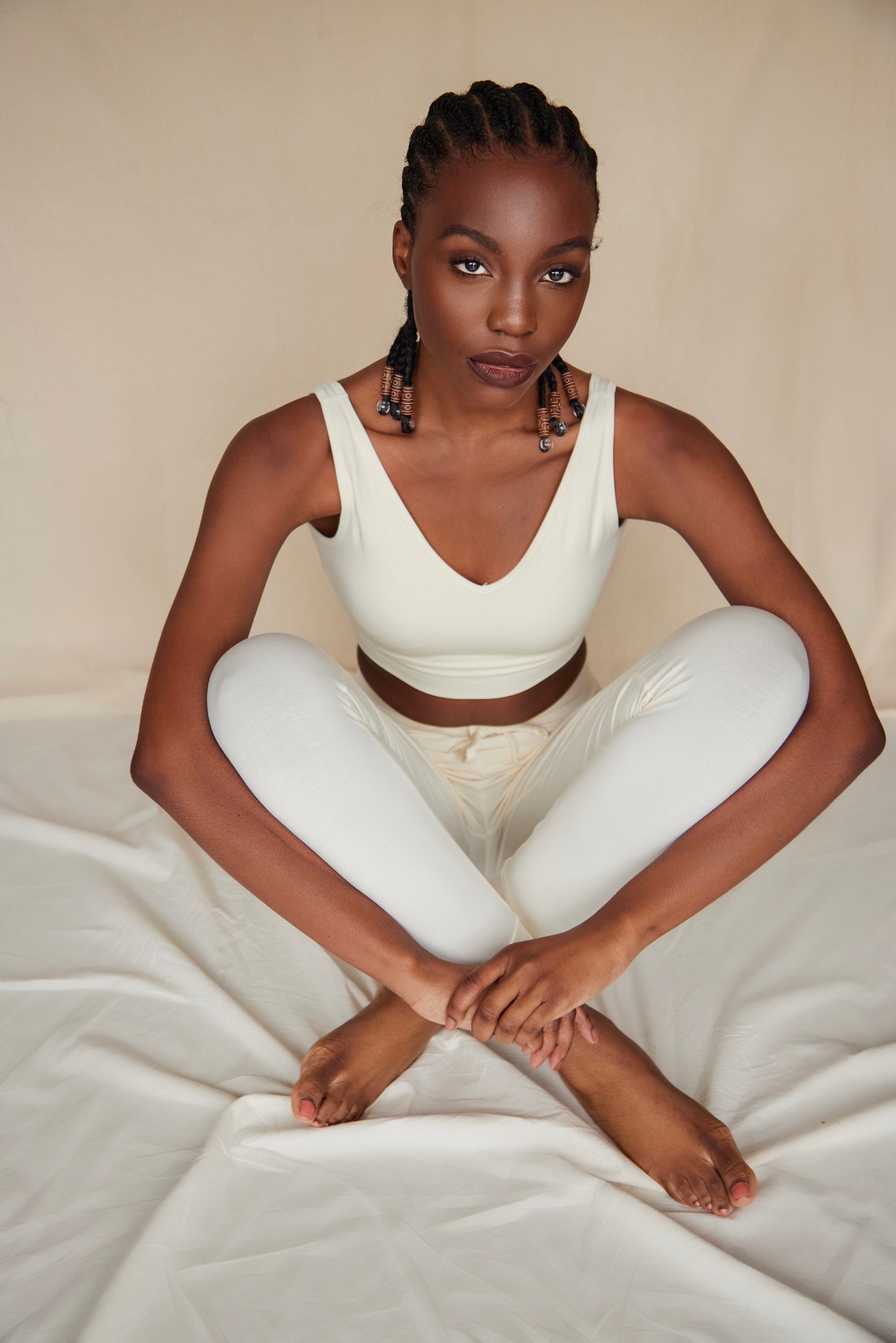 Soft Ivory cuffed drawstring trousers