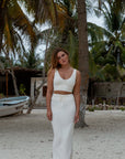 Soft Ivory drawstring bamboo maxi lounge skirt