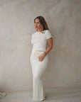 Soft Ivory drawstring bamboo maxi lounge skirt