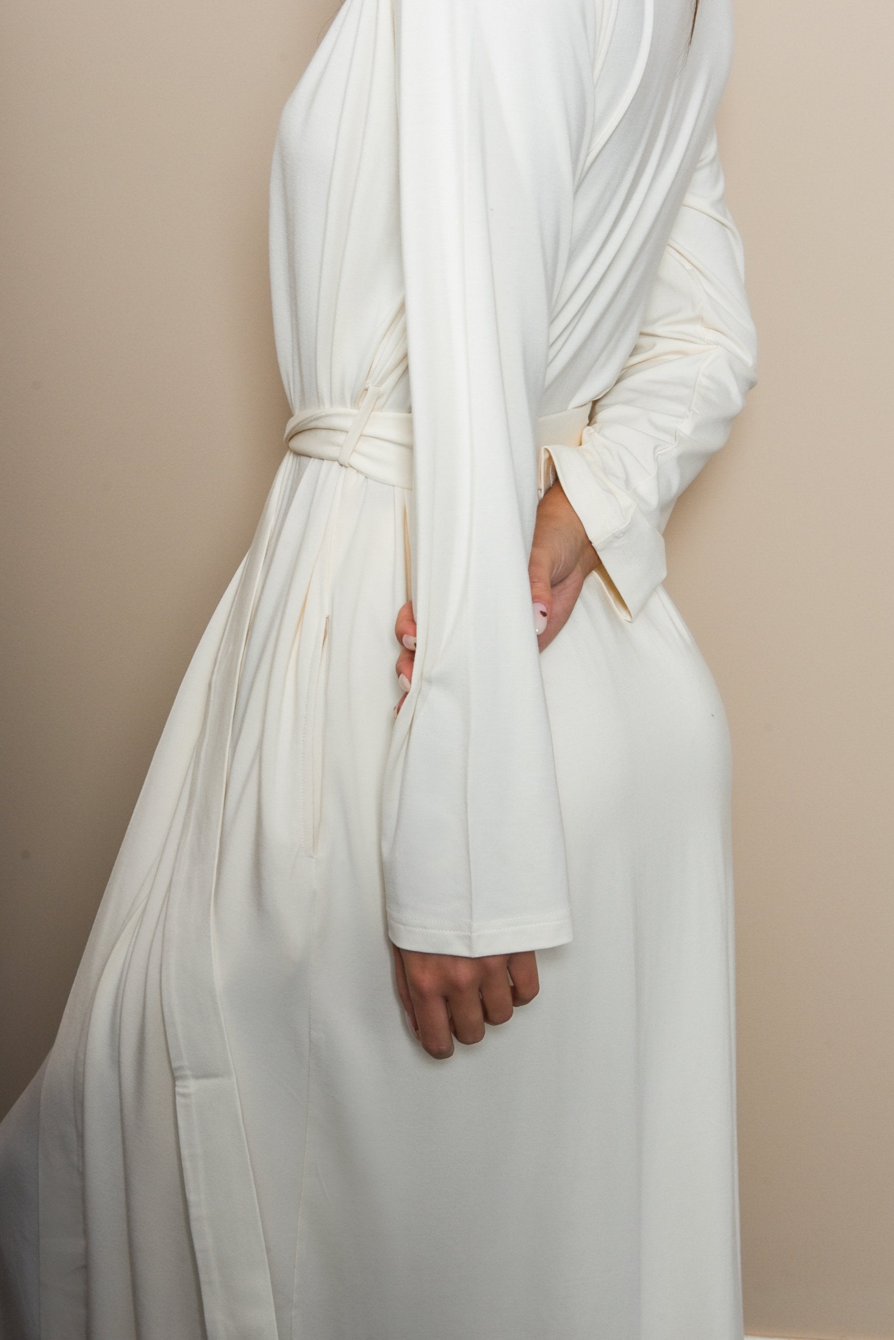Soft Ivory Long Belted Robe