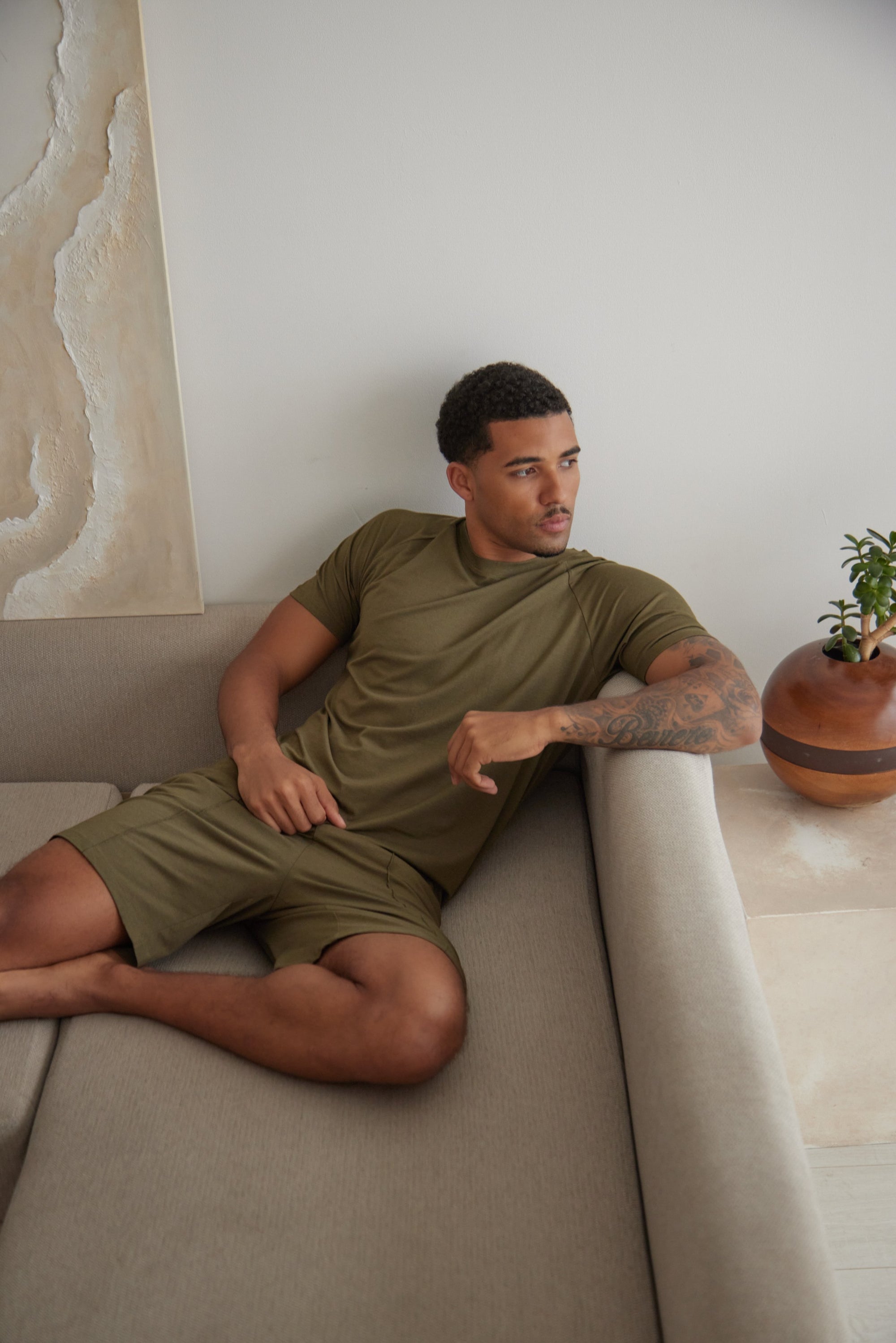 SD MAN Olive Green t-shirt and short bamboo set