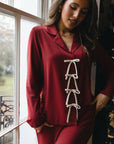 Rich Merlot Bow Long Sleeve shirt style - PRE-SALE dispatch w/c 24th Nov