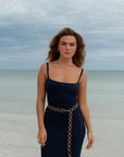 Deep Navy Bamboo Rib Maxi Lounge Dress