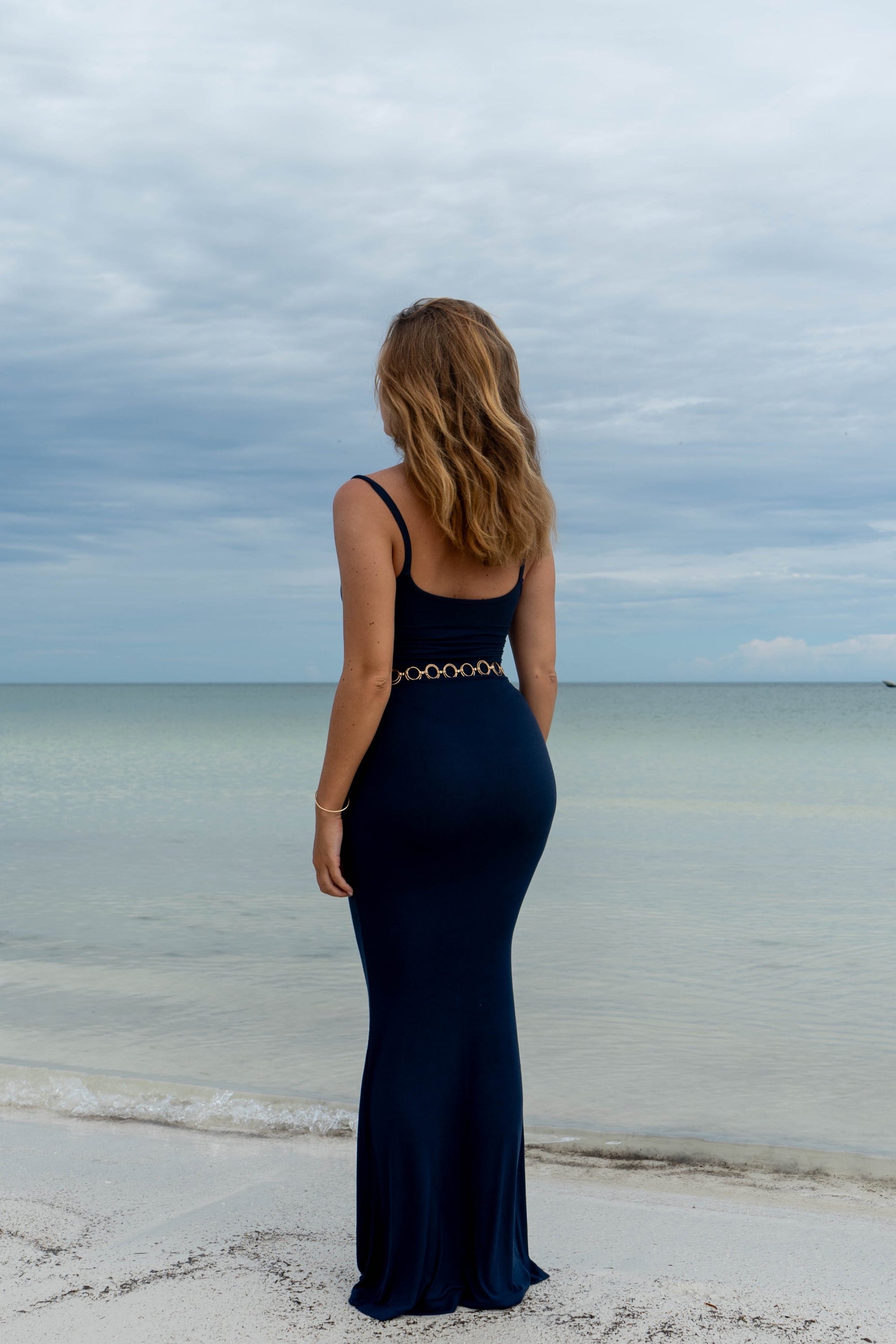 Deep Navy Bamboo Rib Maxi Lounge Dress