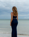 Deep Navy Bamboo Rib Maxi Lounge Dress