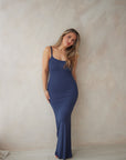Deep Navy Bamboo Rib Maxi Lounge Dress