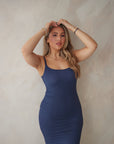 Deep Navy Bamboo Rib Maxi Lounge Dress